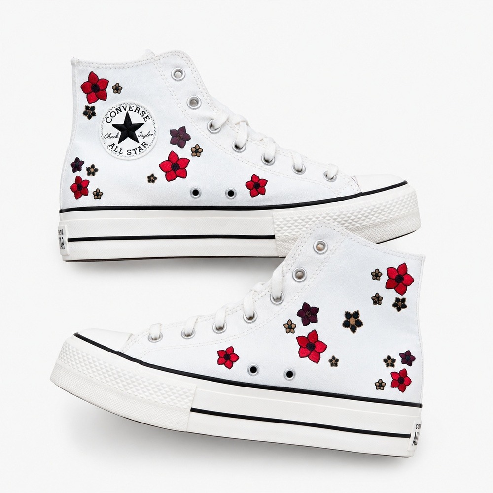 Converse Chuck Taylor Lift Platform‎ Sneakers 10 Embroidered Flowers High Top